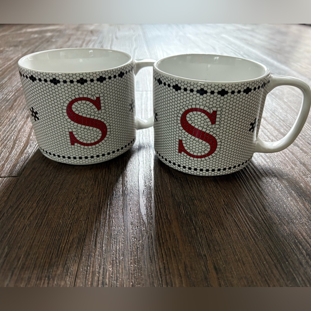 Set of 2 monogram “S” tile mugs by bee & willow. Similar to Anthropologie mosaic